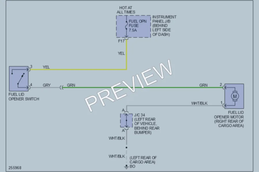 2007 Lexus RX350 Trunk Tailgate Fuel Door wiring diagram preview