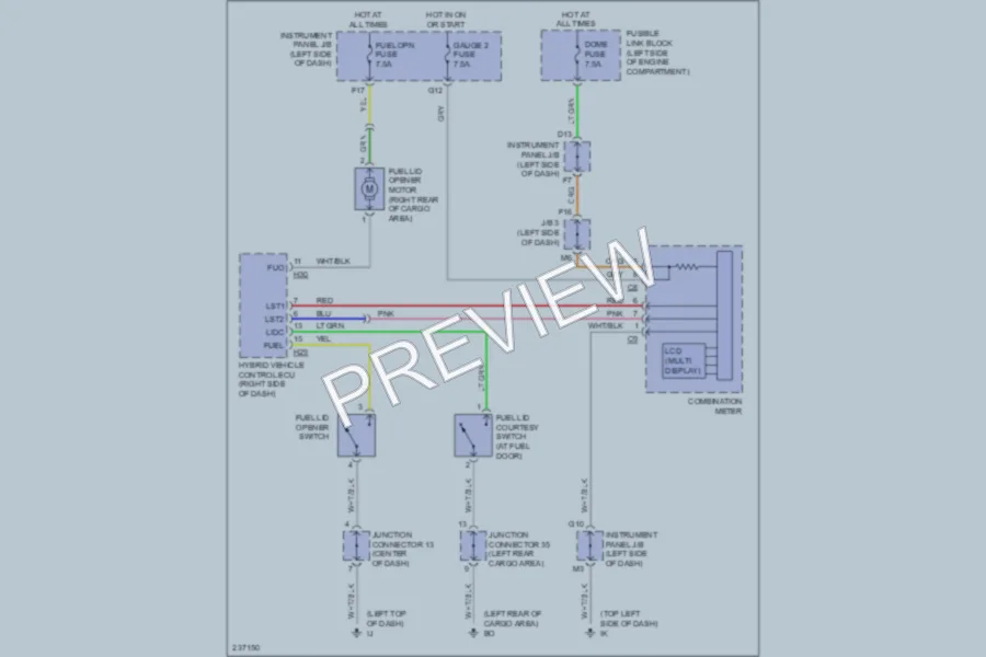 2007 Lexus RX400h Trunk Tailgate Fuel Door wiring diagram preview
