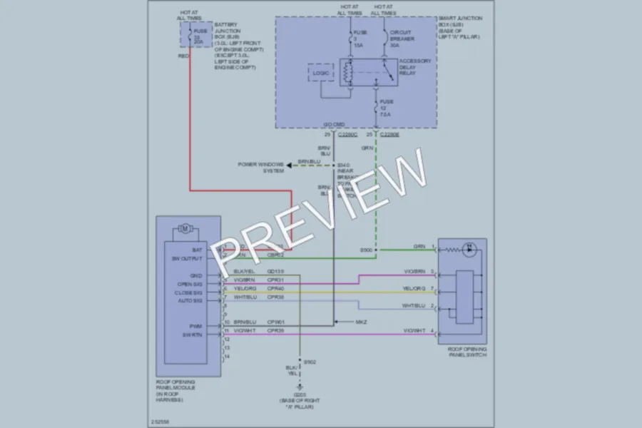 2007 Lincoln MKZ Power Top Sunroof wiring diagram preview