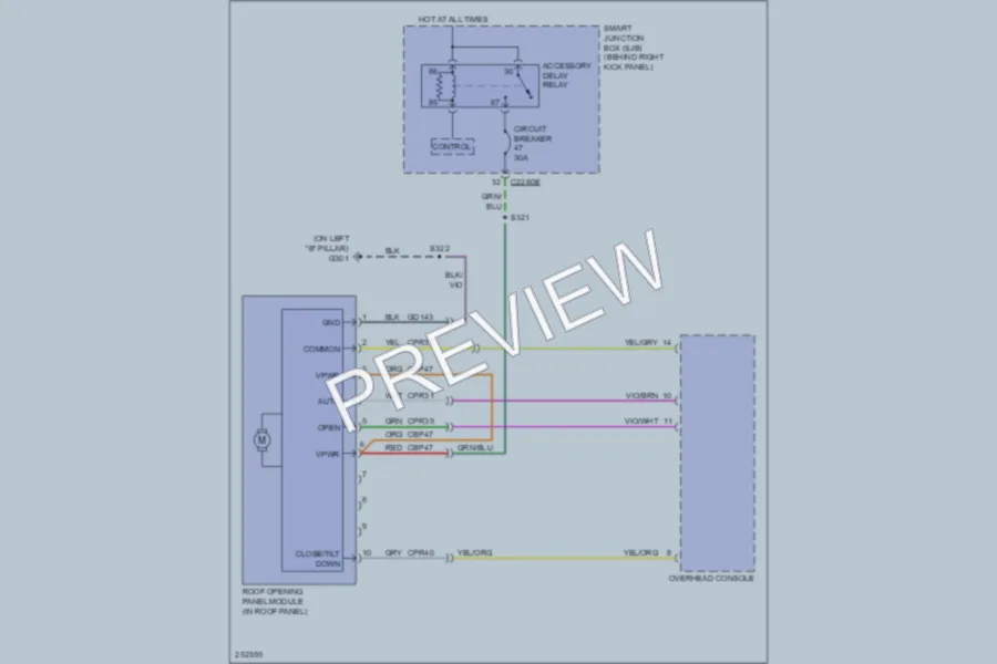 2007 Lincoln NavigatorL Power Top Sunroof wiring diagram preview