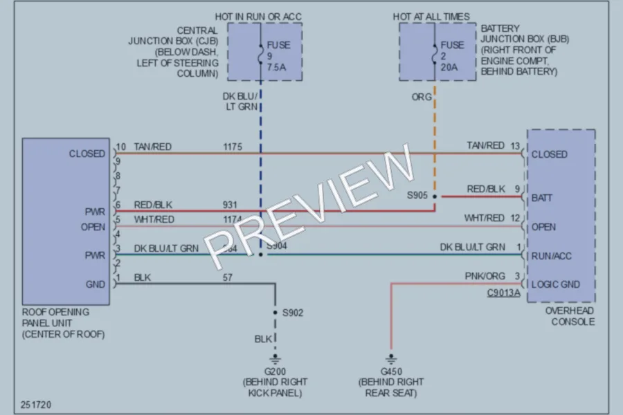 2007 Mercury GrandMarquis Power Top Sunroof wiring diagram preview