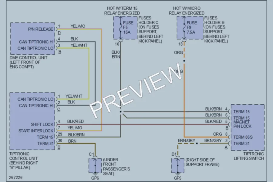 2007 Porsche 911 Shift Interlock wiring diagram preview