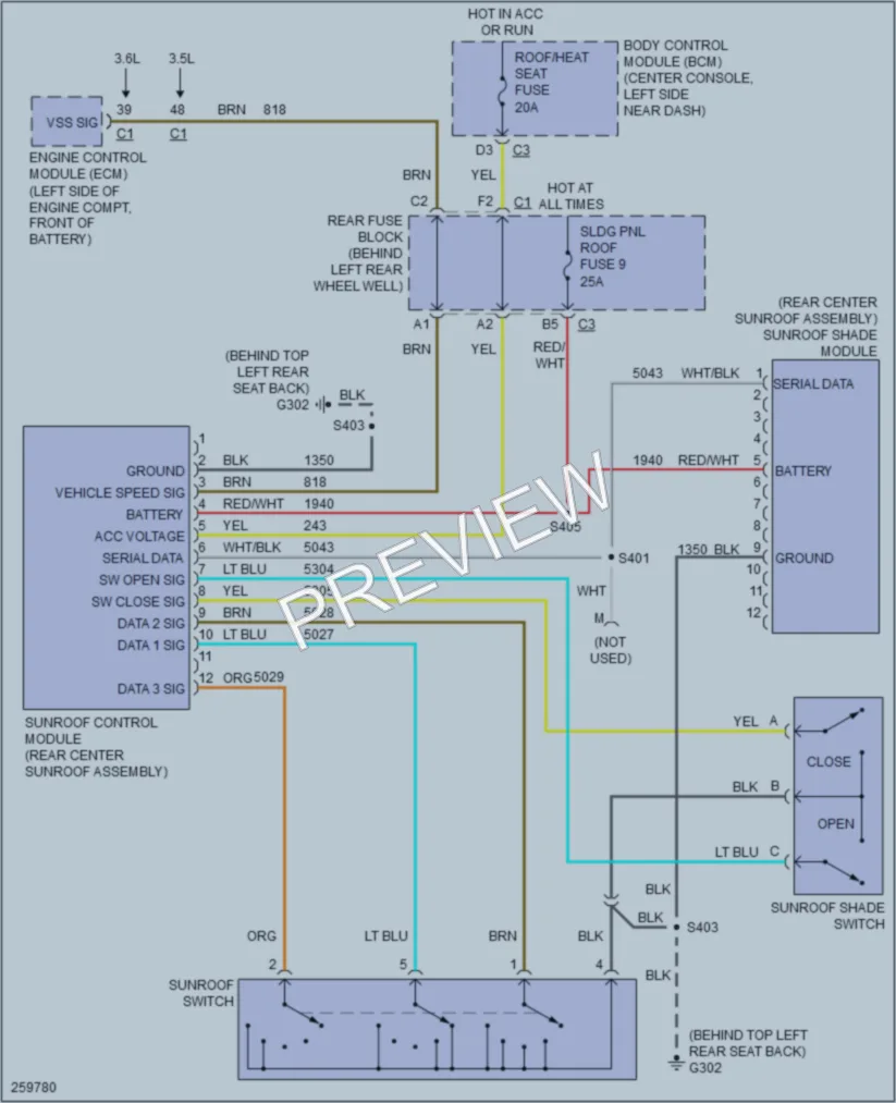 2007 Saturn Aura Power Top Sunroof wiring diagram preview