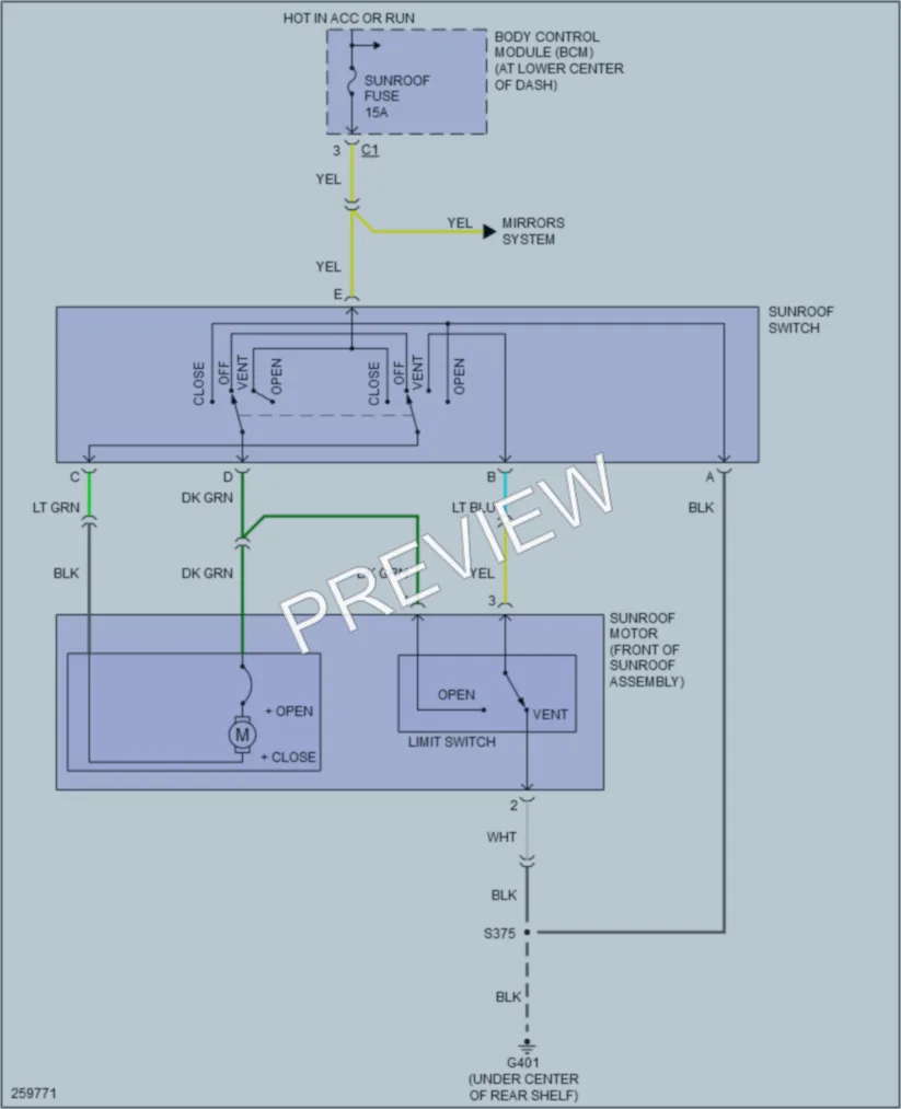 2007 Saturn ION3 Power Top Sunroof wiring diagram preview