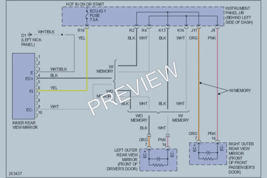 2007 Toyota Avalon Power Mirrors wiring diagram preview