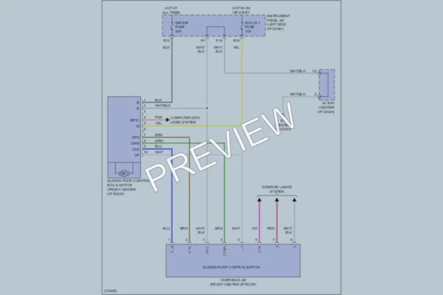 2007 Toyota Camry Power Top Sunroof wiring diagram preview
