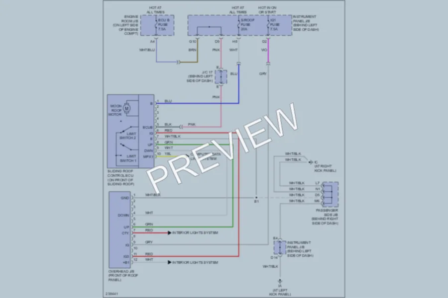 2007 Toyota Highlander Power Top Sunroof wiring diagram preview