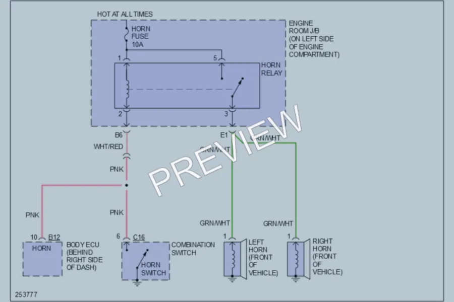 2007 Toyota HighlanderHybrid Horn wiring diagram preview