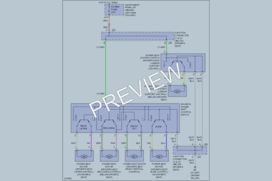 2007 Toyota HighlanderHybrid Power Seats wiring diagram preview
