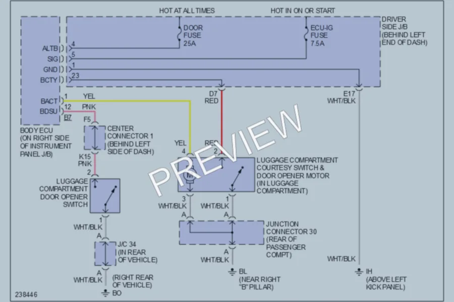 2007 Toyota Prius Trunk Tailgate Fuel Door wiring diagram preview