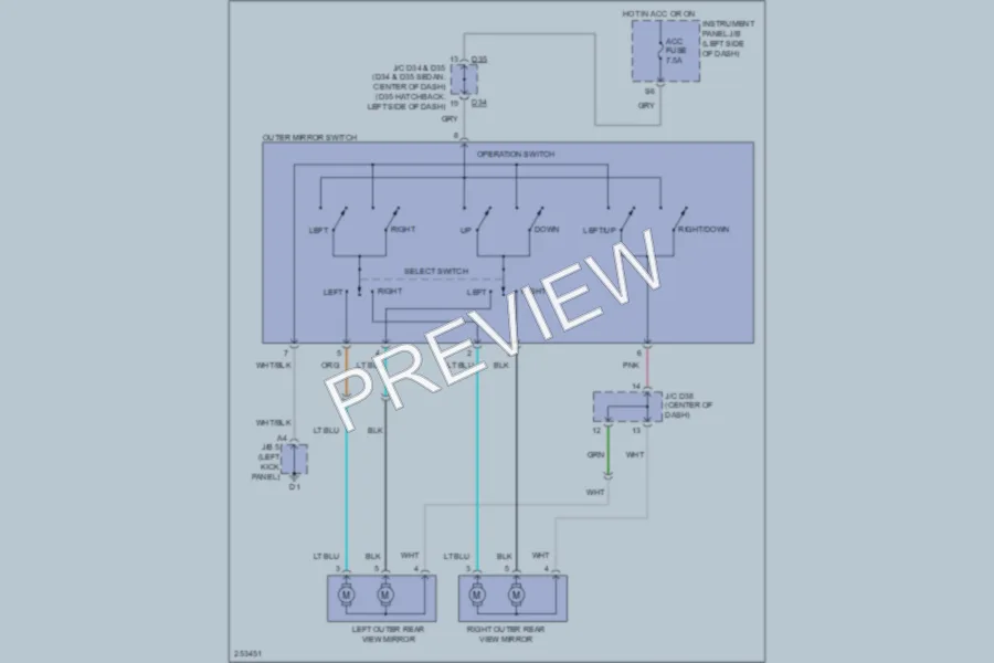 2007 Toyota Yaris Power Mirrors wiring diagram preview