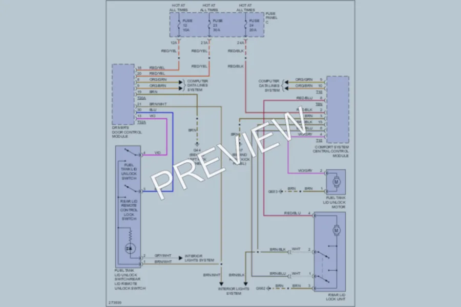 2007 Volkswagen GTI Trunk Tailgate Fuel Door wiring diagram preview