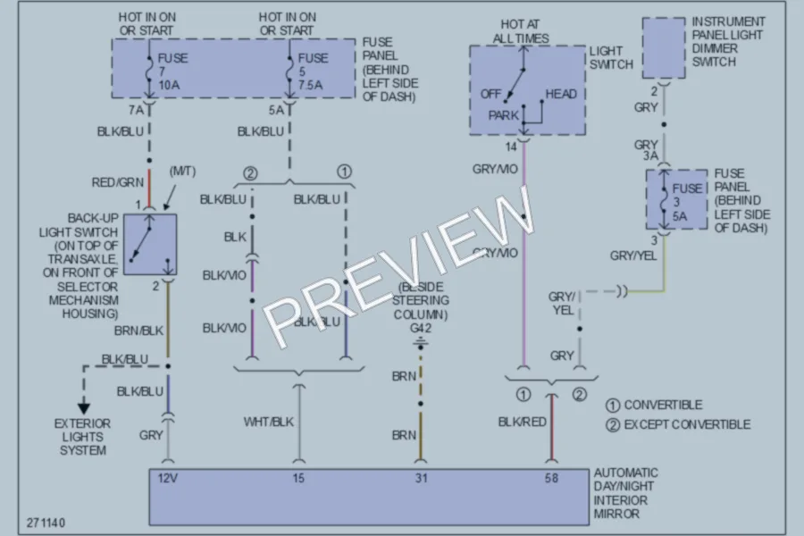 2007 Volkswagen NewBeetle Power Mirrors wiring diagram preview