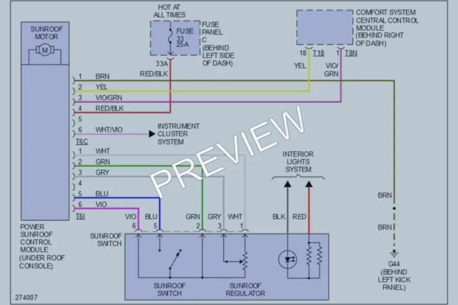 2007 Volkswagen Rabbit Power Top Sunroof wiring diagram preview