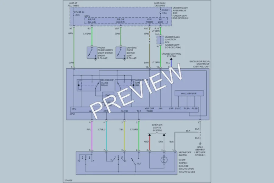 2008 Acura RDX Power Top Sunroof wiring diagram preview