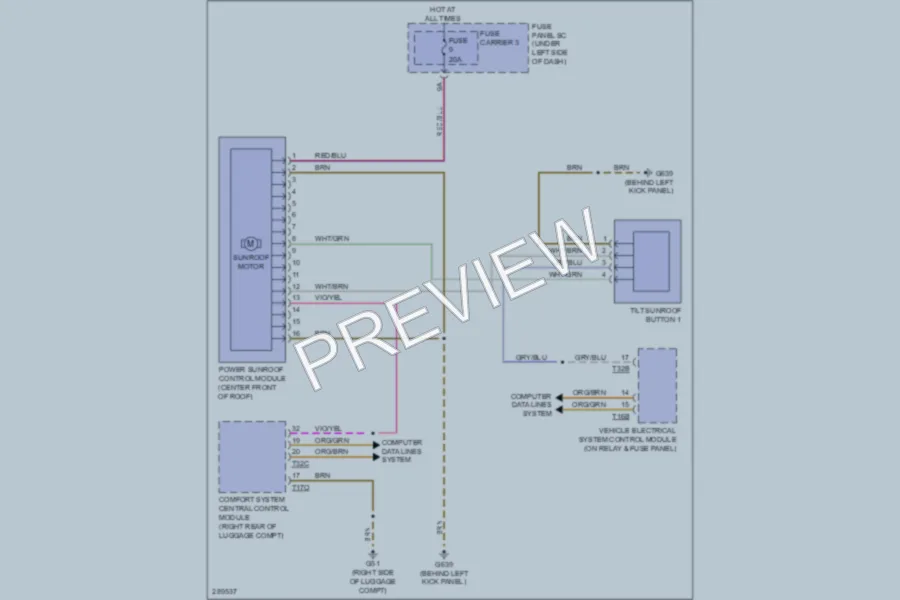 2008 Audi A5 Power Top Sunroof wiring diagram preview