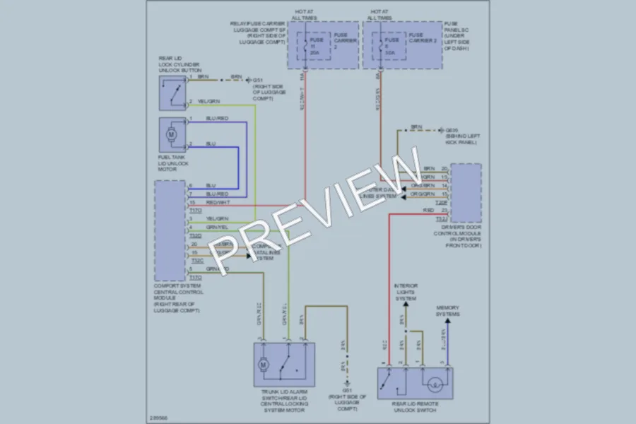 2008 Audi A5 Trunk Tailgate Fuel Door wiring diagram preview