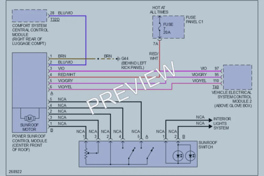 2008 Audi A6 Power Top Sunroof wiring diagram preview