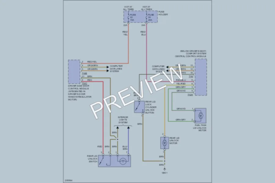 2008 Audi RS4 Trunk Tailgate Fuel Door wiring diagram preview