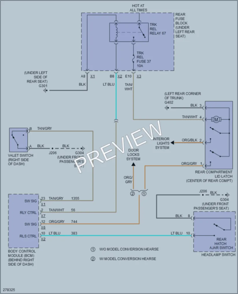 2008 Cadillac DTS Trunk Tailgate Fuel Door wiring diagram preview
