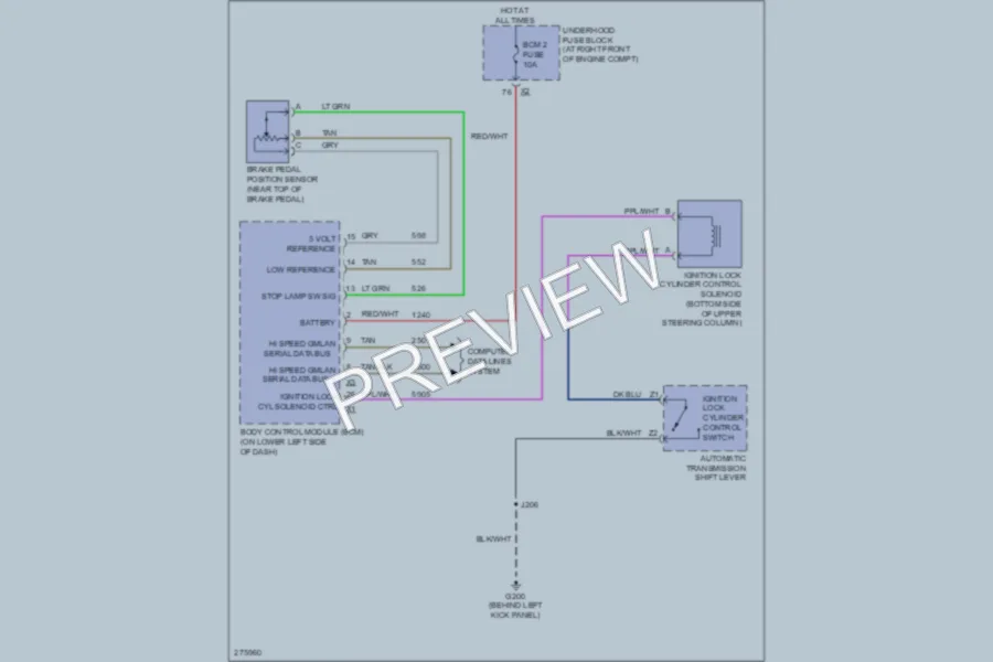 2008 Cadillac SRX Shift Interlock wiring diagram preview