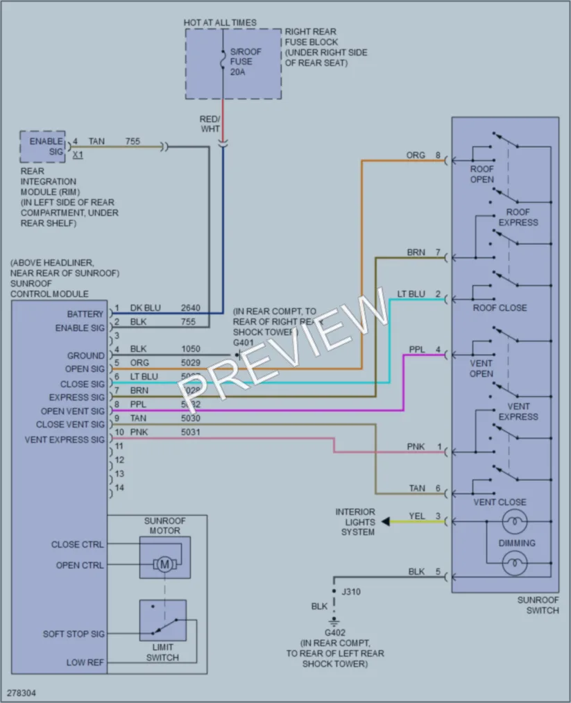2008 Cadillac STSV Power Top Sunroof wiring diagram preview