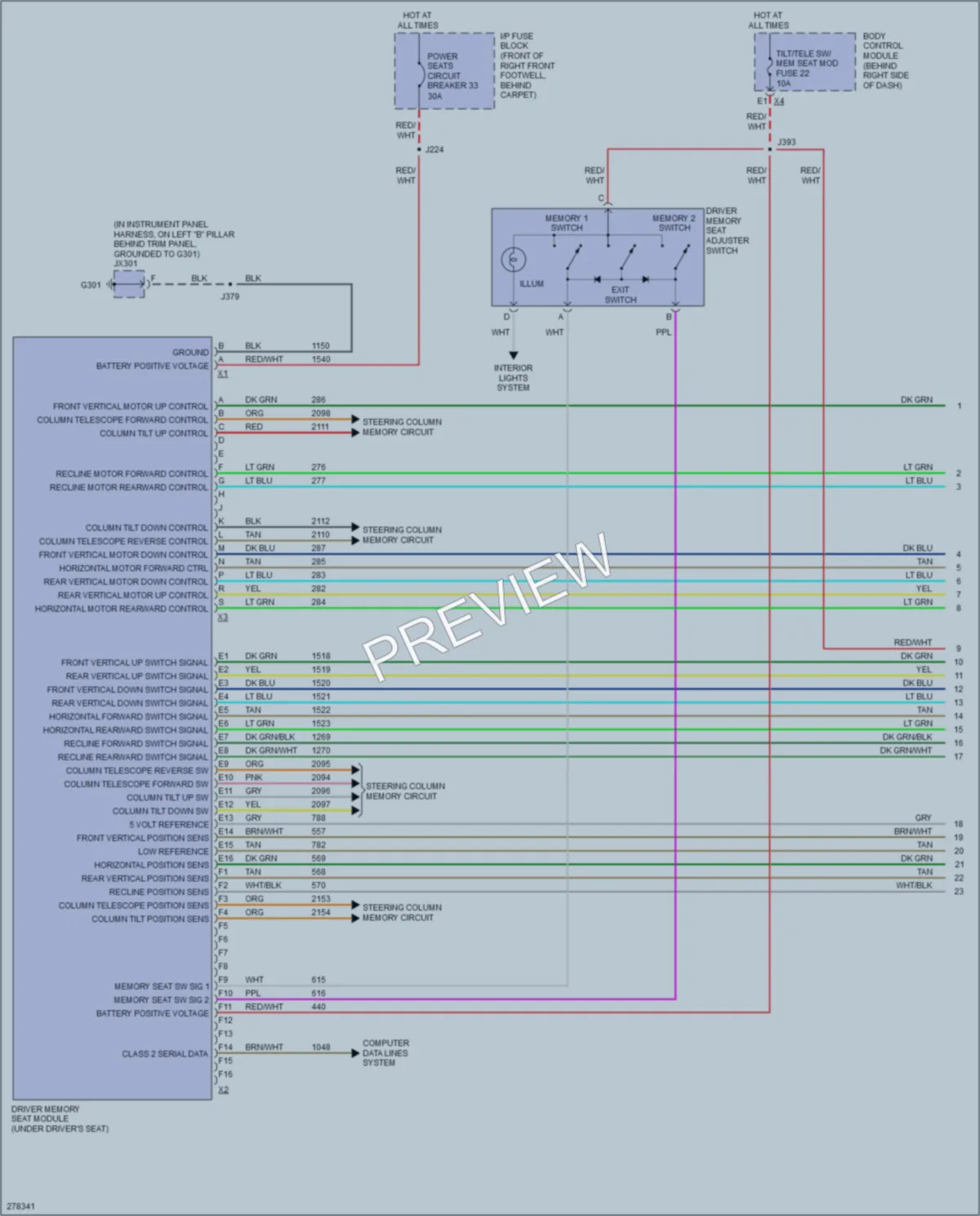 2008 Cadillac XLR Memory Systems wiring diagram preview