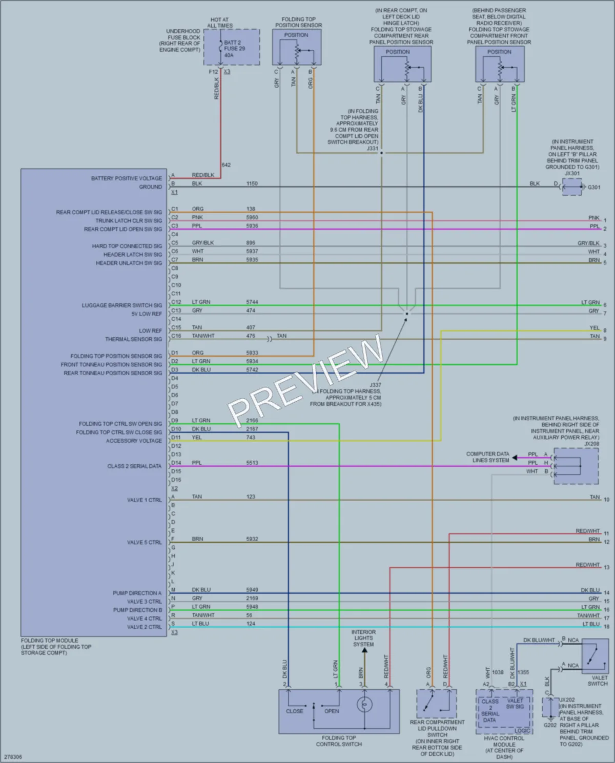 2008 Cadillac XLRV Power Top Sunroof wiring diagram preview