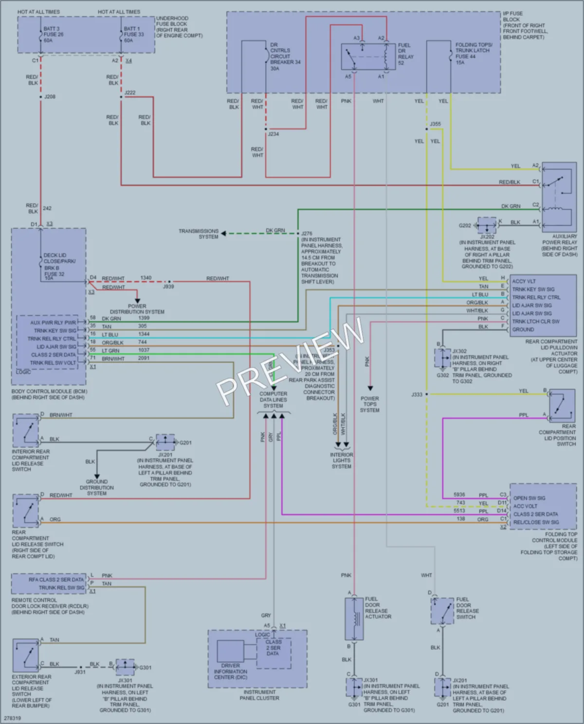 2008 Cadillac XLRV Trunk Tailgate Fuel Door wiring diagram preview