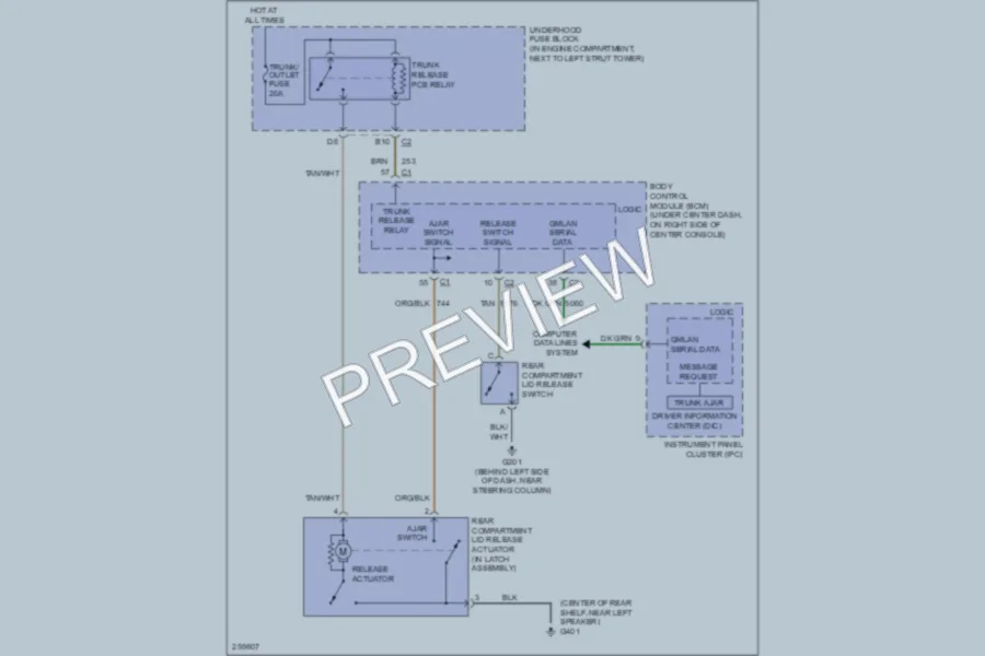 2008 Chevrolet Cobalt Trunk Tailgate Fuel Door wiring diagram preview