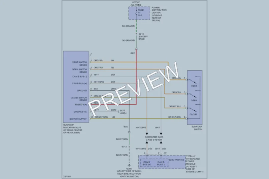 2008 Chrysler 300 Power Top Sunroof wiring diagram preview