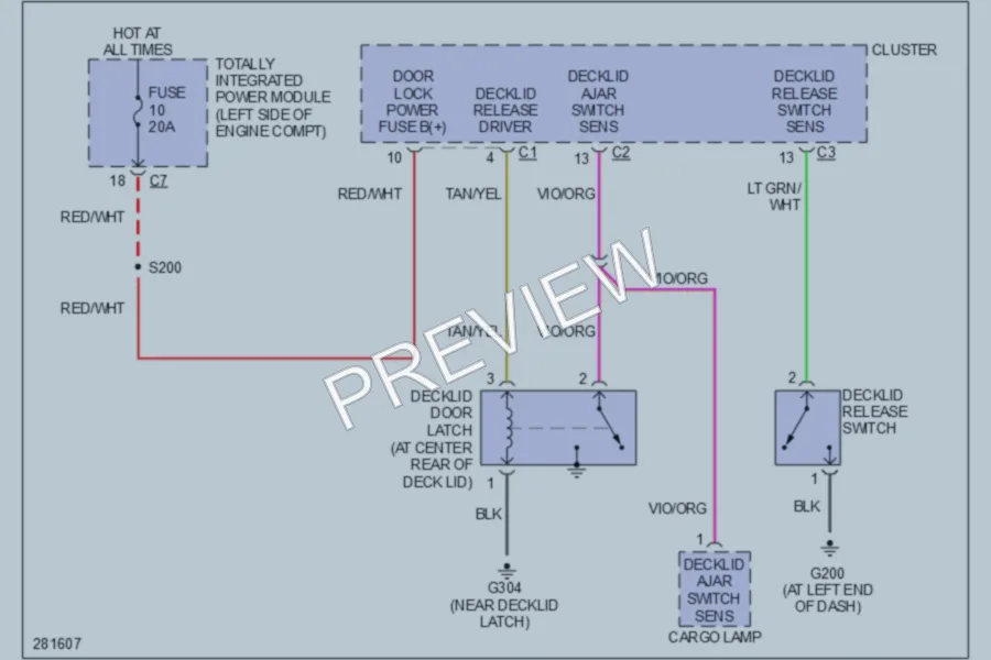 2008 Dodge Avenger Trunk Tailgate Fuel Door wiring diagram preview