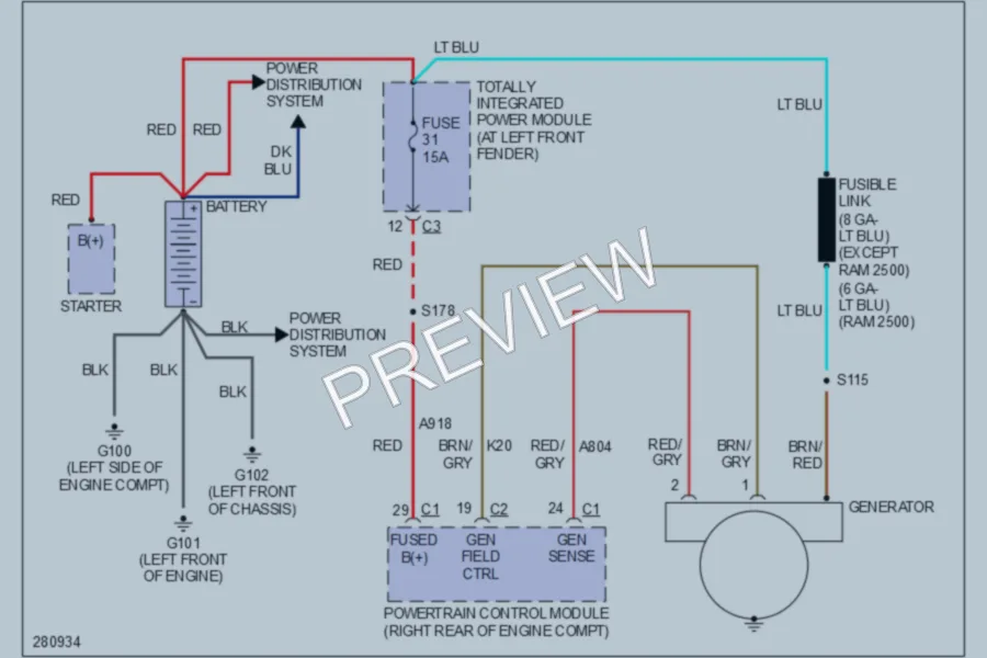 2008 Dodge R1500 Starting Charging wiring diagram preview