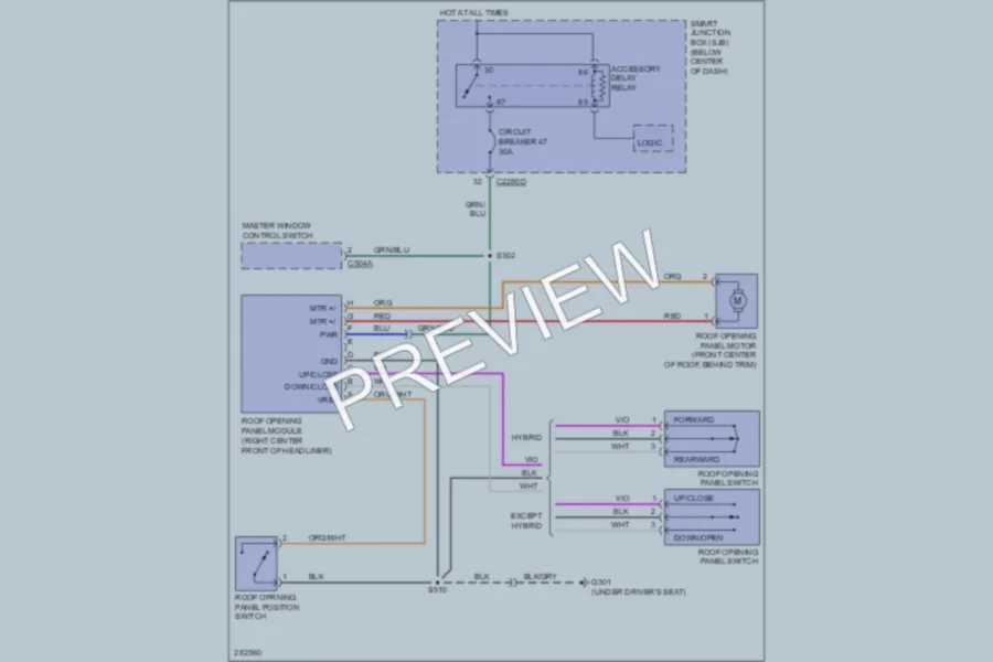 2008 Ford Escape Power Top Sunroof wiring diagram preview