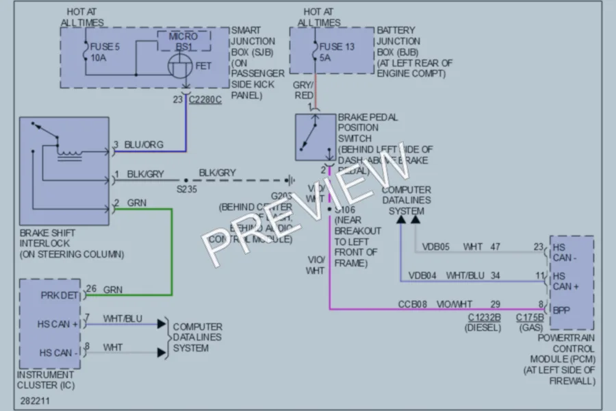 2008 Ford F350 Super Duty Shift Interlock wiring diagram preview