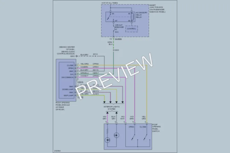 2008 Ford F450ChsCab Power Top Sunroof wiring diagram preview
