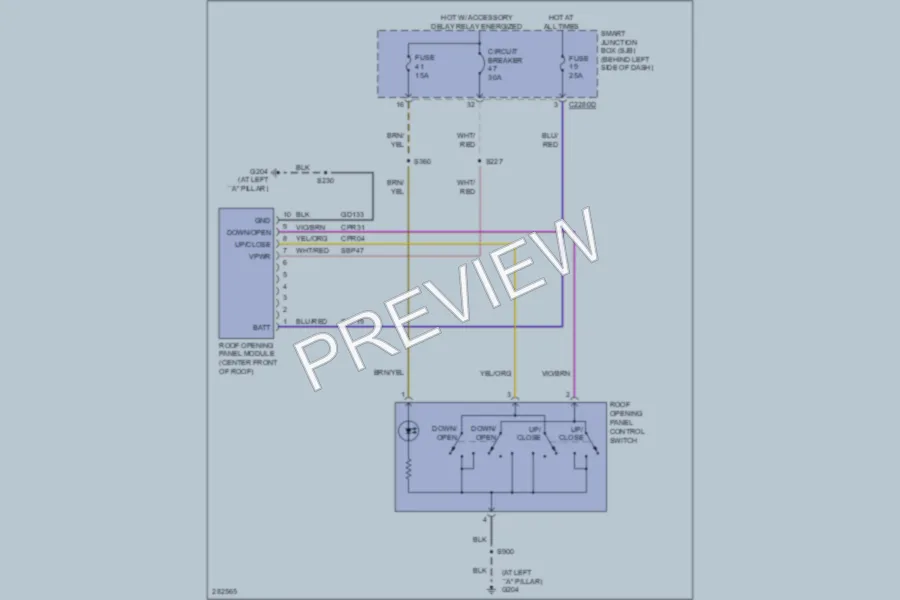 2008 Ford Focus Power Top Sunroof wiring diagram preview