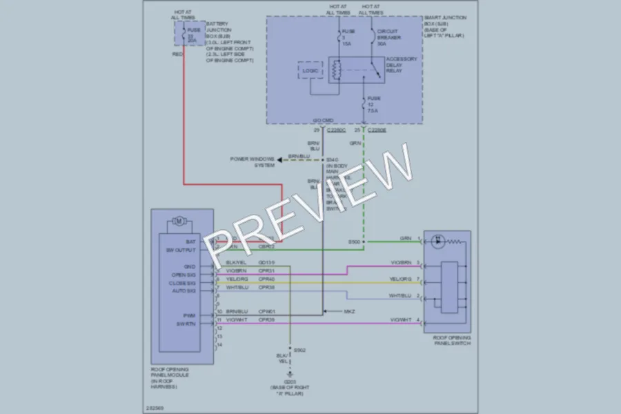 2008 Ford Fusion Power Top Sunroof wiring diagram preview
