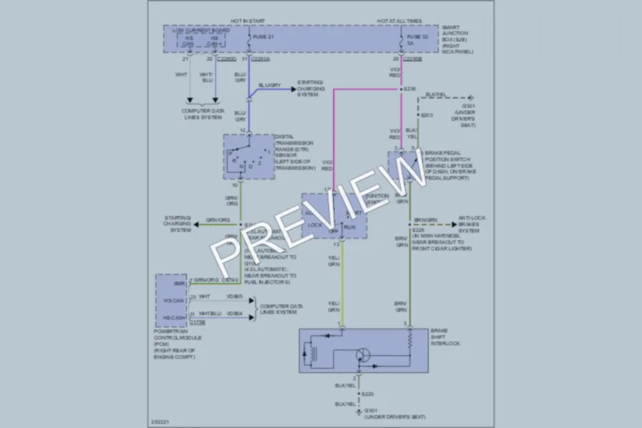 2008 Ford Ranger Shift Interlock wiring diagram preview