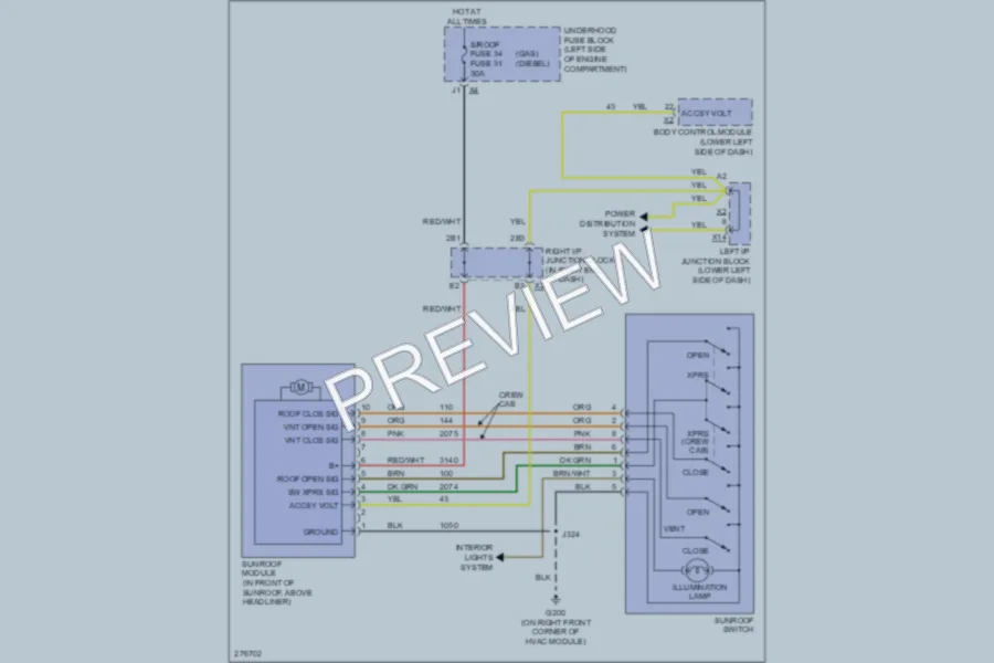 2008 GMC 1500 Power Top Sunroof wiring diagram preview