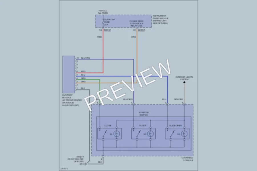 2008 Hyundai Entourage Power Top Sunroof wiring diagram preview