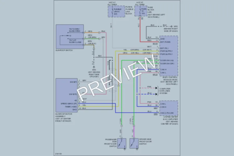 2008 Infiniti EX35 Power Top Sunroof wiring diagram preview
