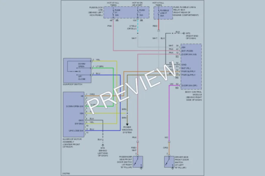 2008 Infiniti M45 Power Top Sunroof wiring diagram preview