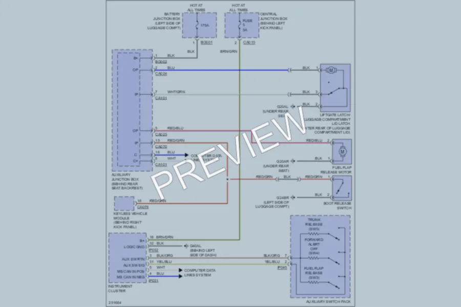 2008 Jaguar XK Trunk Tailgate Fuel Door wiring diagram preview