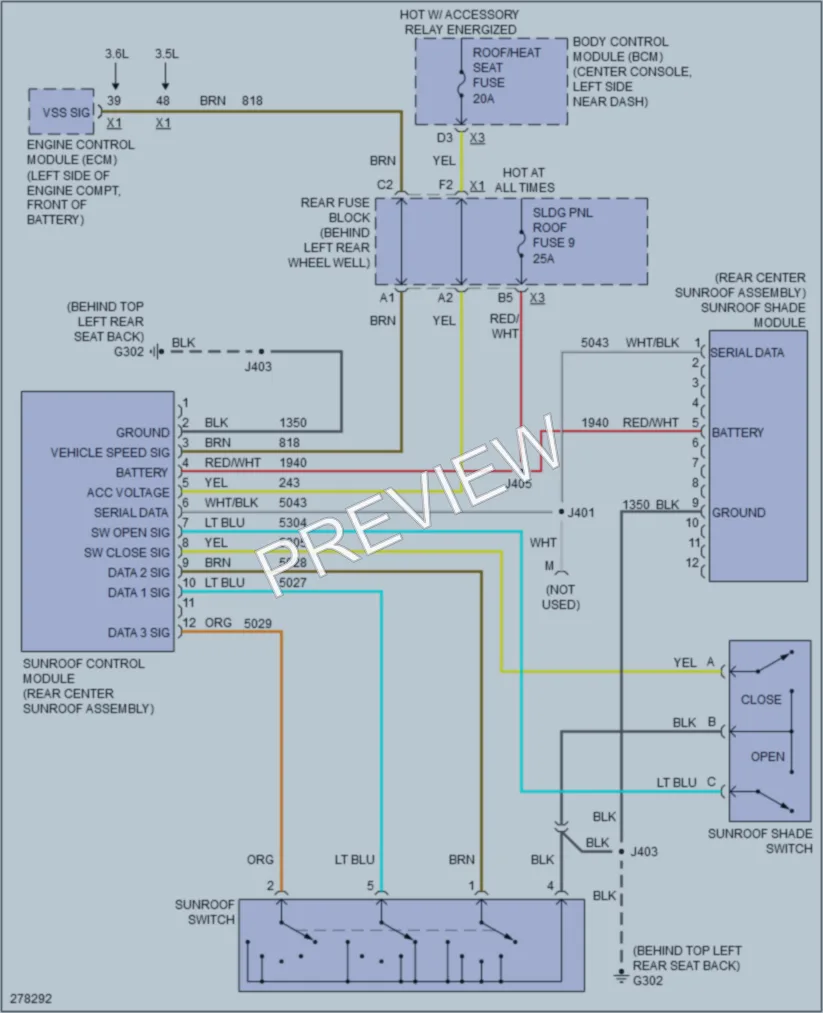 2008 Saturn Aura Power Top Sunroof wiring diagram preview