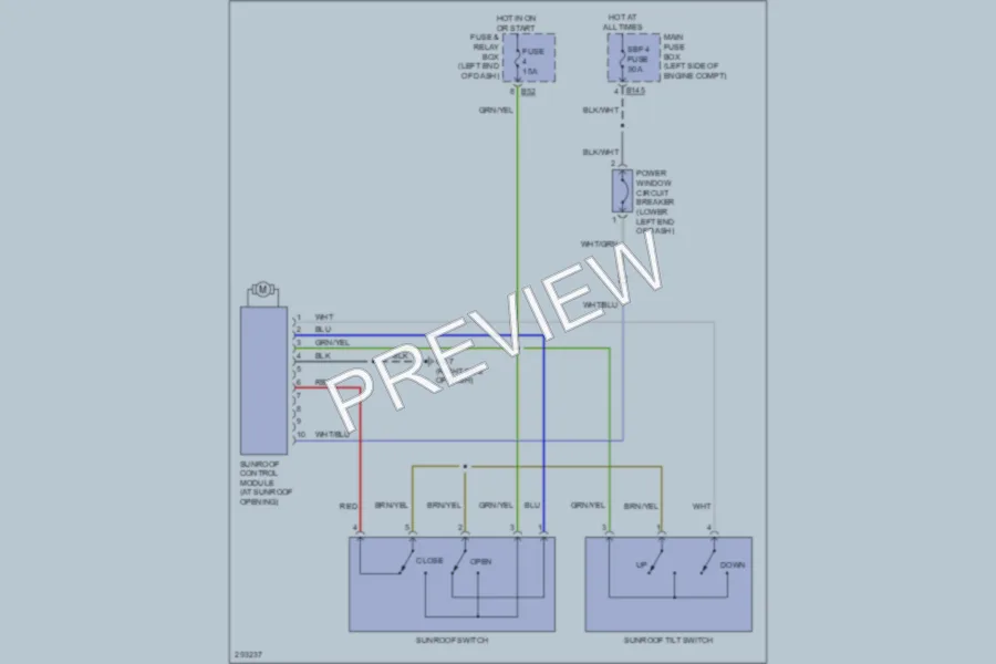 2008 Subaru Legacy Power Top Sunroof wiring diagram preview