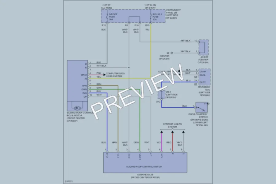 2008 Toyota Camry Power Top Sunroof wiring diagram preview