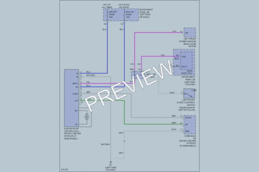 2008 Toyota RAV4 Power Top Sunroof wiring diagram preview