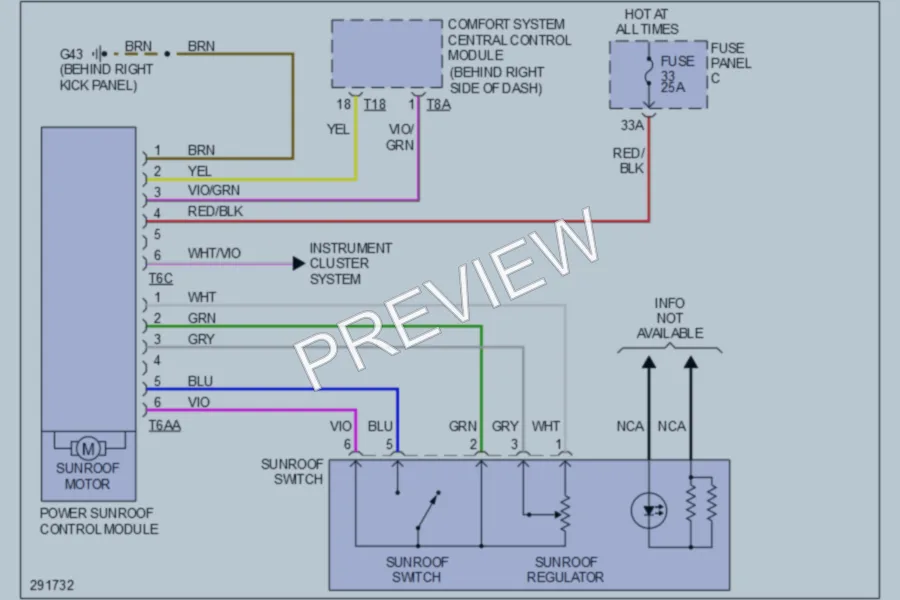 2008 Volkswagen GLI Power Top Sunroof wiring diagram preview