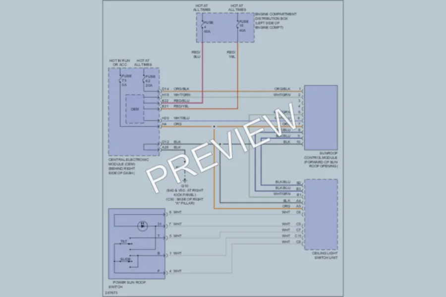 2008 Volvo V50 Power Top Sunroof wiring diagram preview